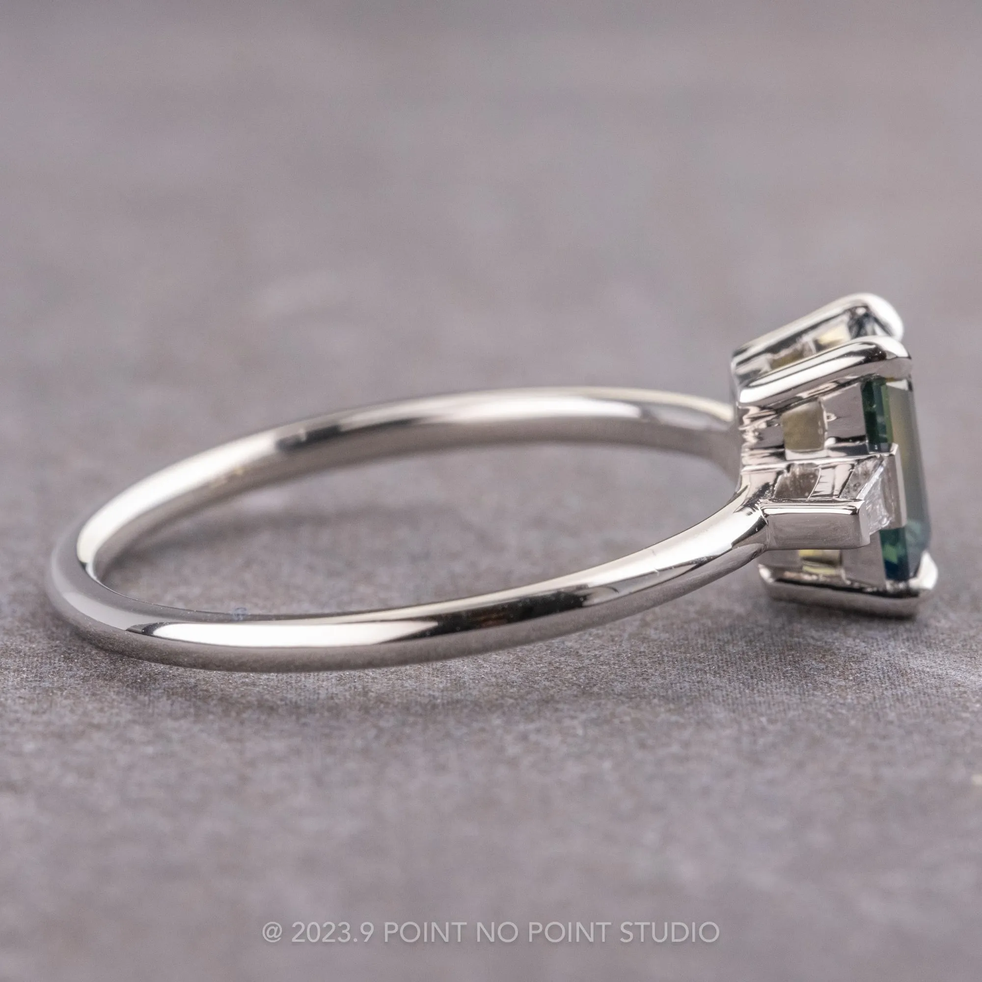 1.04 Carat Yellow-Green Emerald Sapphire and Diamond Engagement Ring, Zoe Setting, Platinum