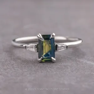 1.04 Carat Yellow-Green Emerald Sapphire and Diamond Engagement Ring, Zoe Setting, Platinum