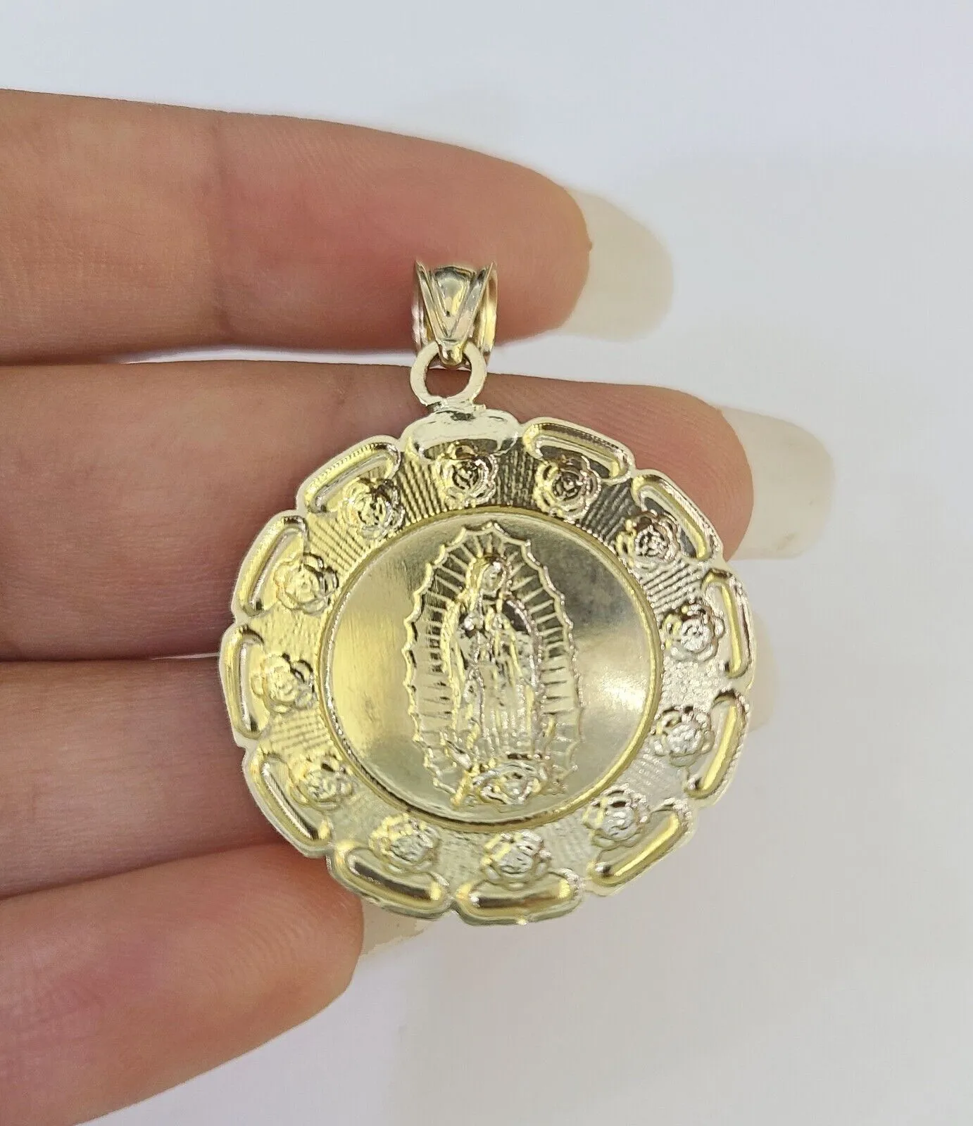 10k 3mm Rope Chain Virgin Mary Pendant 18"-30" Yellow Gold Set Charm Necklace