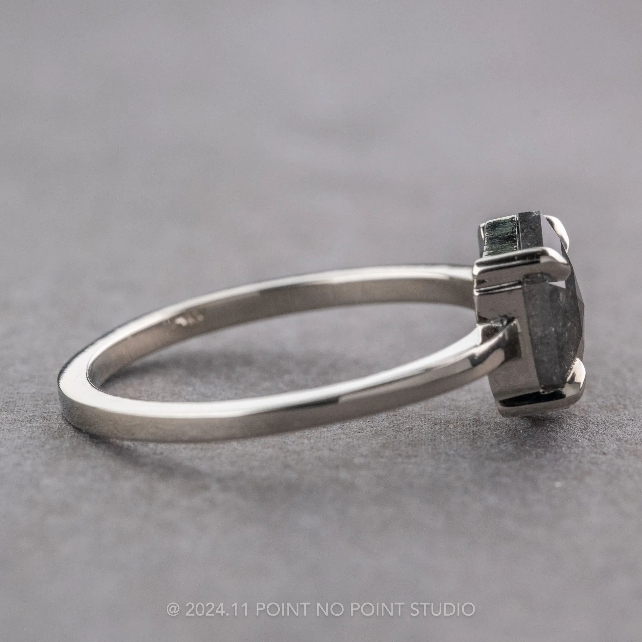 1.19 Carat Black Speckled Hexagon Diamond Engagement Ring, Jane Setting, 14k White Gold