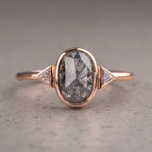 1.19 Carat Black Speckled Oval Diamond Engagement Ring, Bezel Zoe Setting, 14K Rose Gold