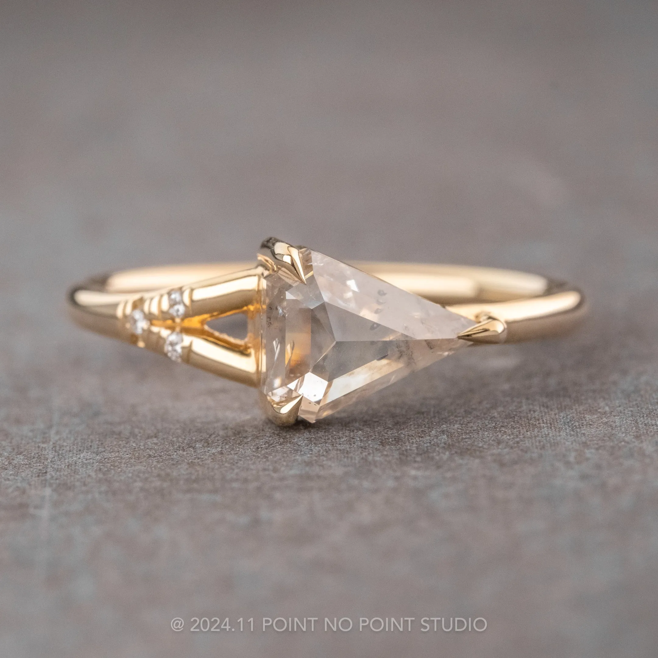 1.25 Carat Icy White Shield Diamond Engagement Ring, Zara Setting, 14K Yellow Gold