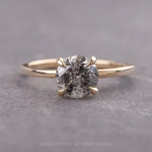 1.67 Carat Salt and Pepper Round Diamond Engagement Ring, Tulip Jane Setting, 14k Yellow Gold