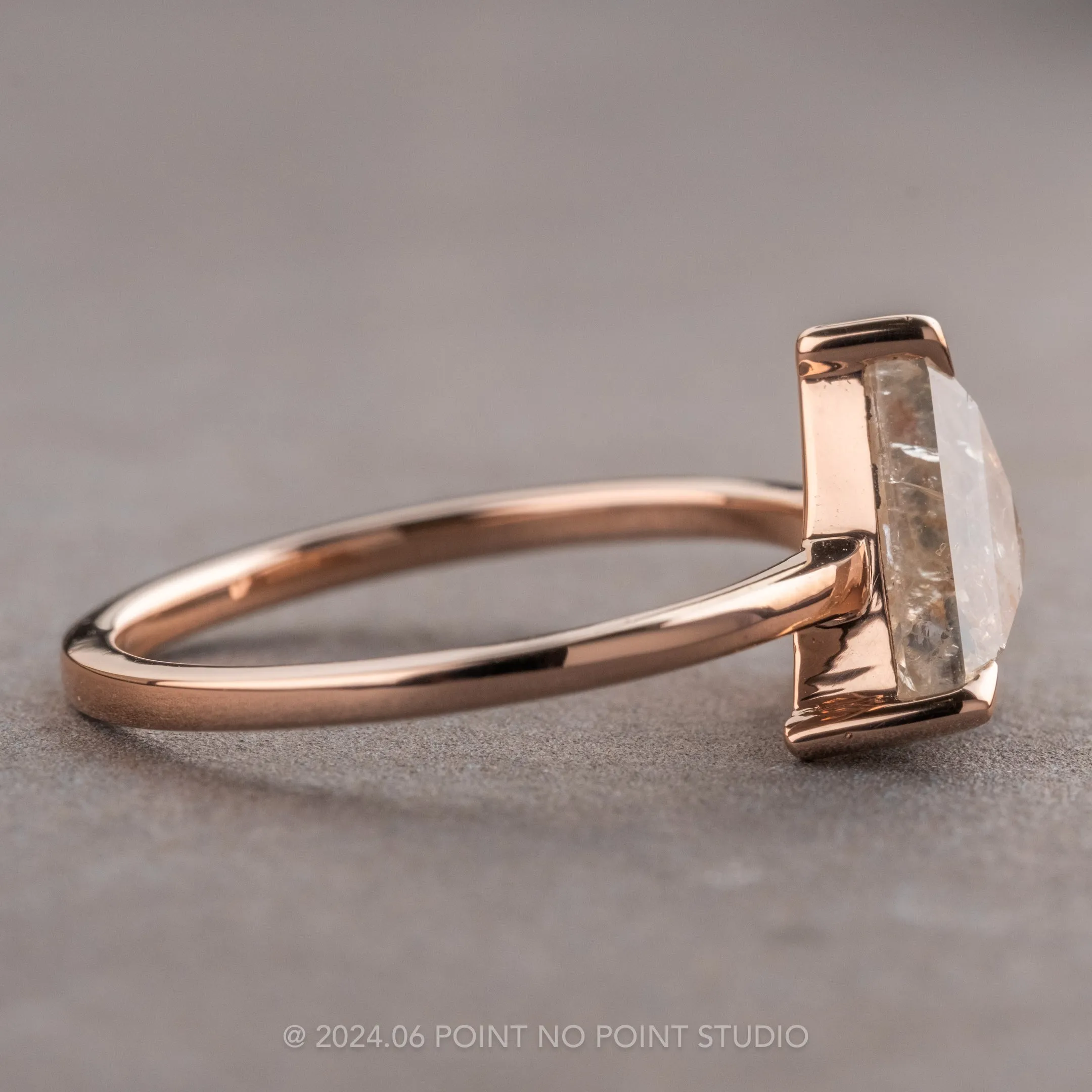1.75 Carat Orange Speckled Icy White Triangle Diamond Engagement Ring, Jane Setting, 14K Rose Gold