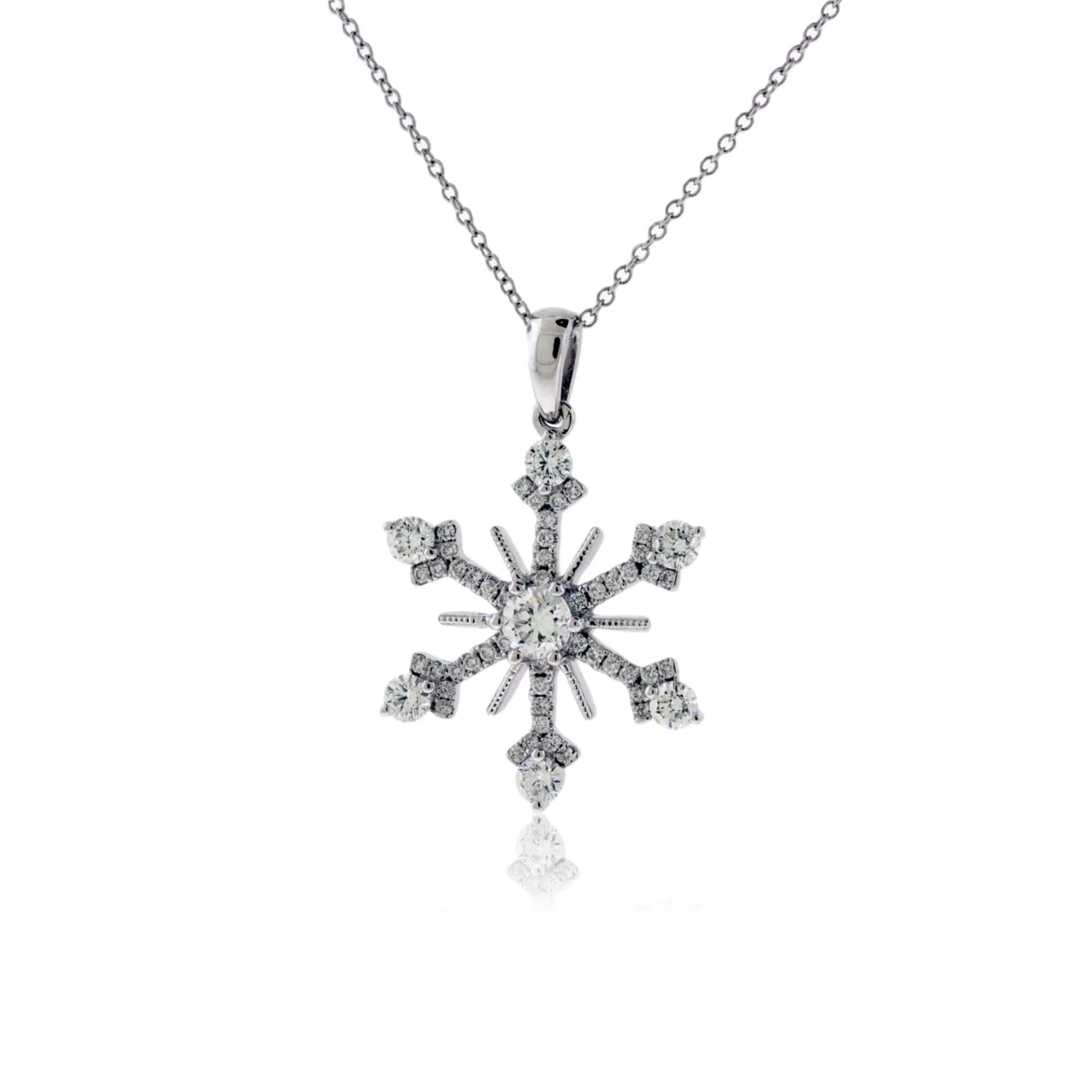 18K White Gold .55 Carat Diamond Snowflake Pendant with Chain