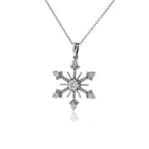 18K White Gold .55 Carat Diamond Snowflake Pendant with Chain