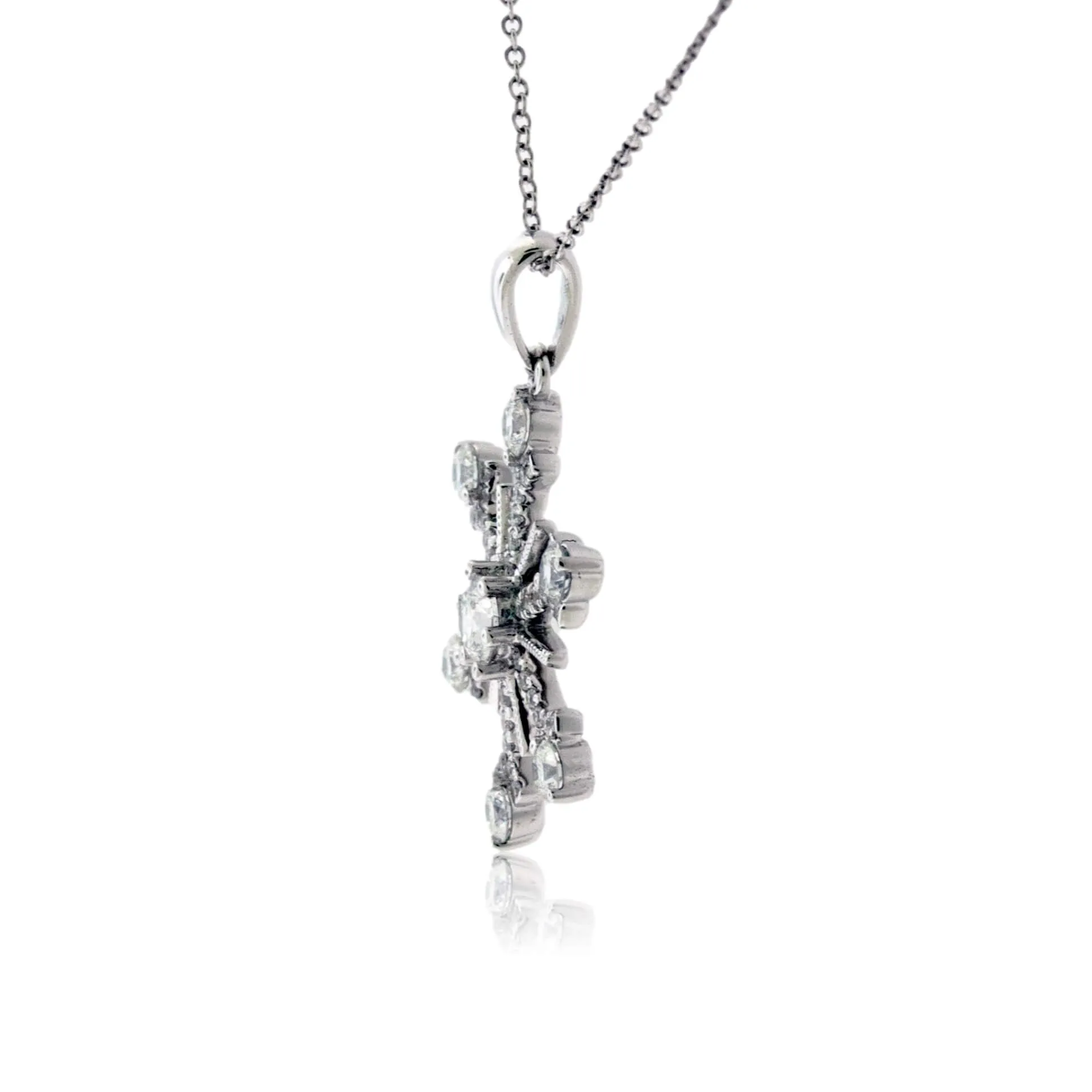 18K White Gold .55 Carat Diamond Snowflake Pendant with Chain