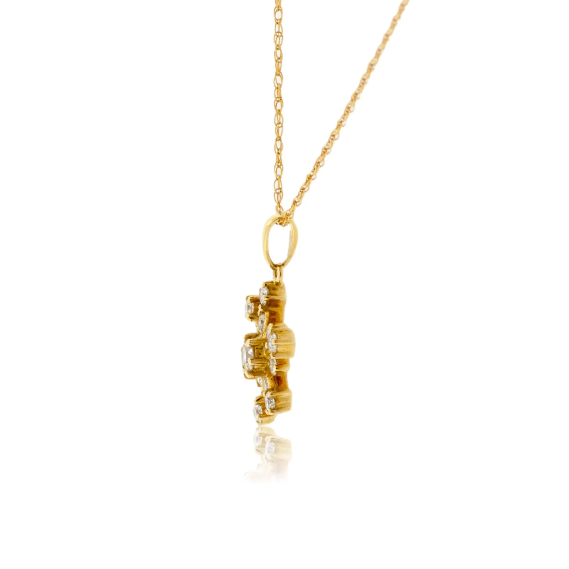 18K Yellow Gold .34 Carat Diamond Snowflake Pendant with Chain