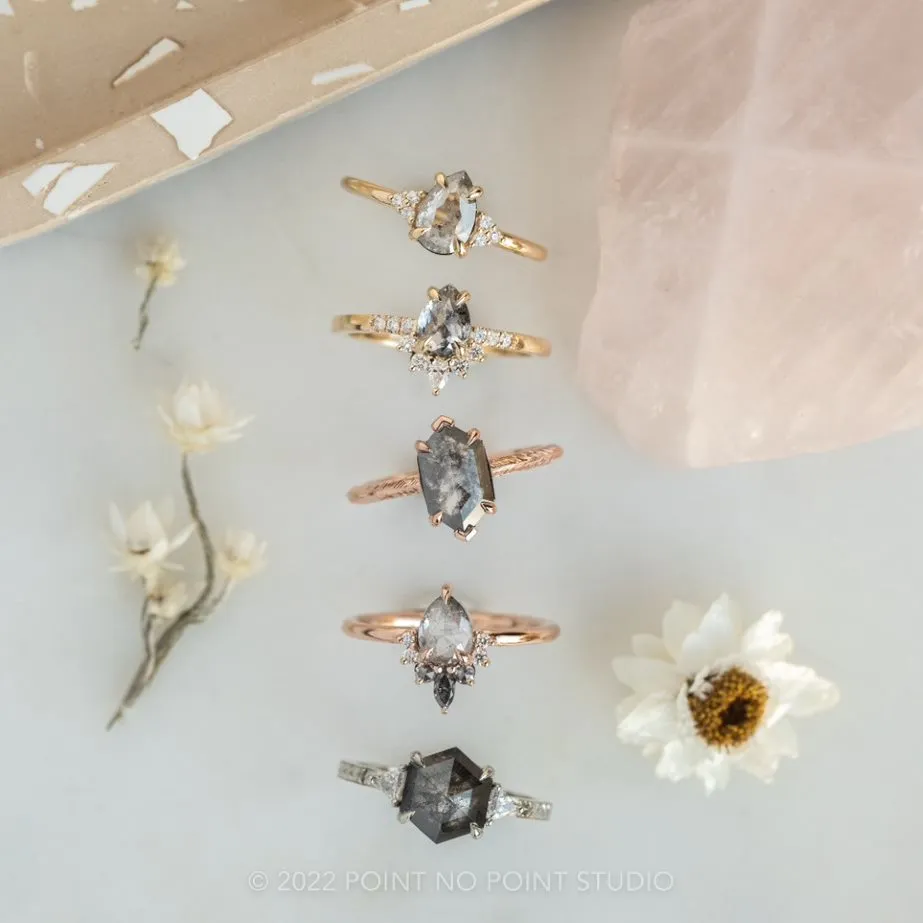 1.92 Carat Salt and Pepper Hexagon Diamond Engagement Ring, Engraved Jane Setting, 14K Rose Gold