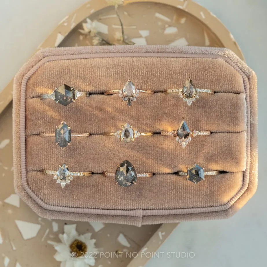 1.92 Carat Salt and Pepper Hexagon Diamond Engagement Ring, Engraved Jane Setting, 14K Rose Gold