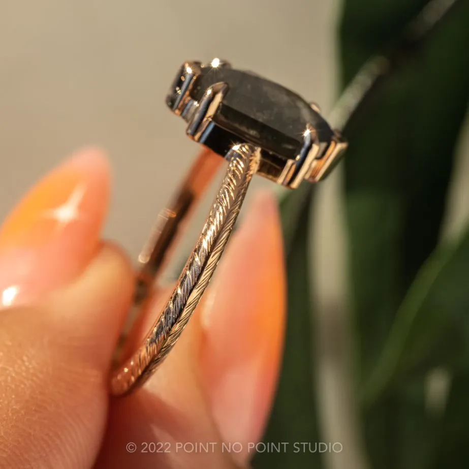 1.92 Carat Salt and Pepper Hexagon Diamond Engagement Ring, Engraved Jane Setting, 14K Rose Gold
