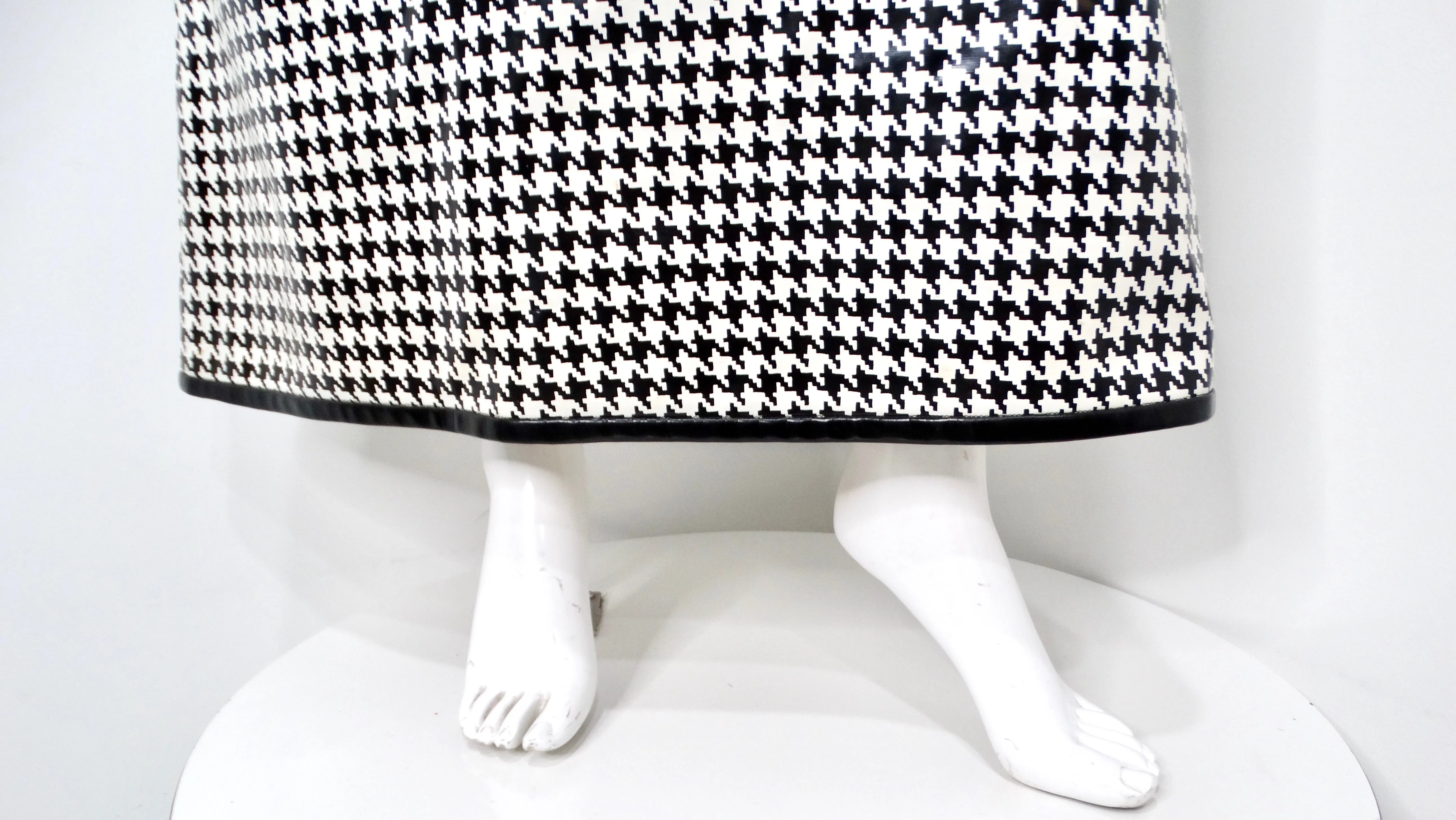 1960s Mod Vinyl Black & White Houndstooth Sleeveless Maxi Dress