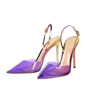 2023 New Thin High Heels Pointed PVC One Line Buckle Large Sexy Women's Sandals