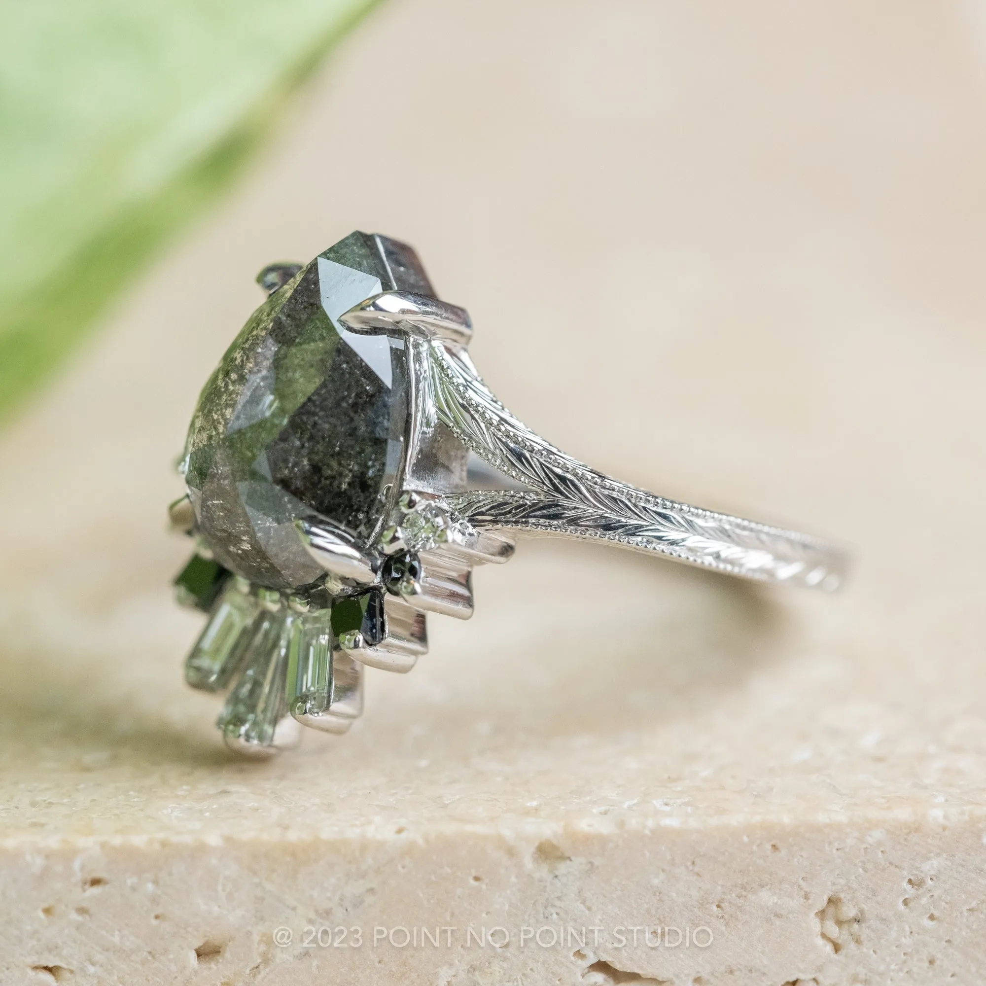 2.19 Carat Salt and Pepper Pear Diamond Engagement Ring, Ombre Wren Setting, Platinum