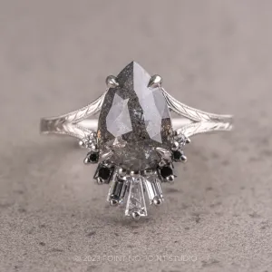 2.19 Carat Salt and Pepper Pear Diamond Engagement Ring, Ombre Wren Setting, Platinum