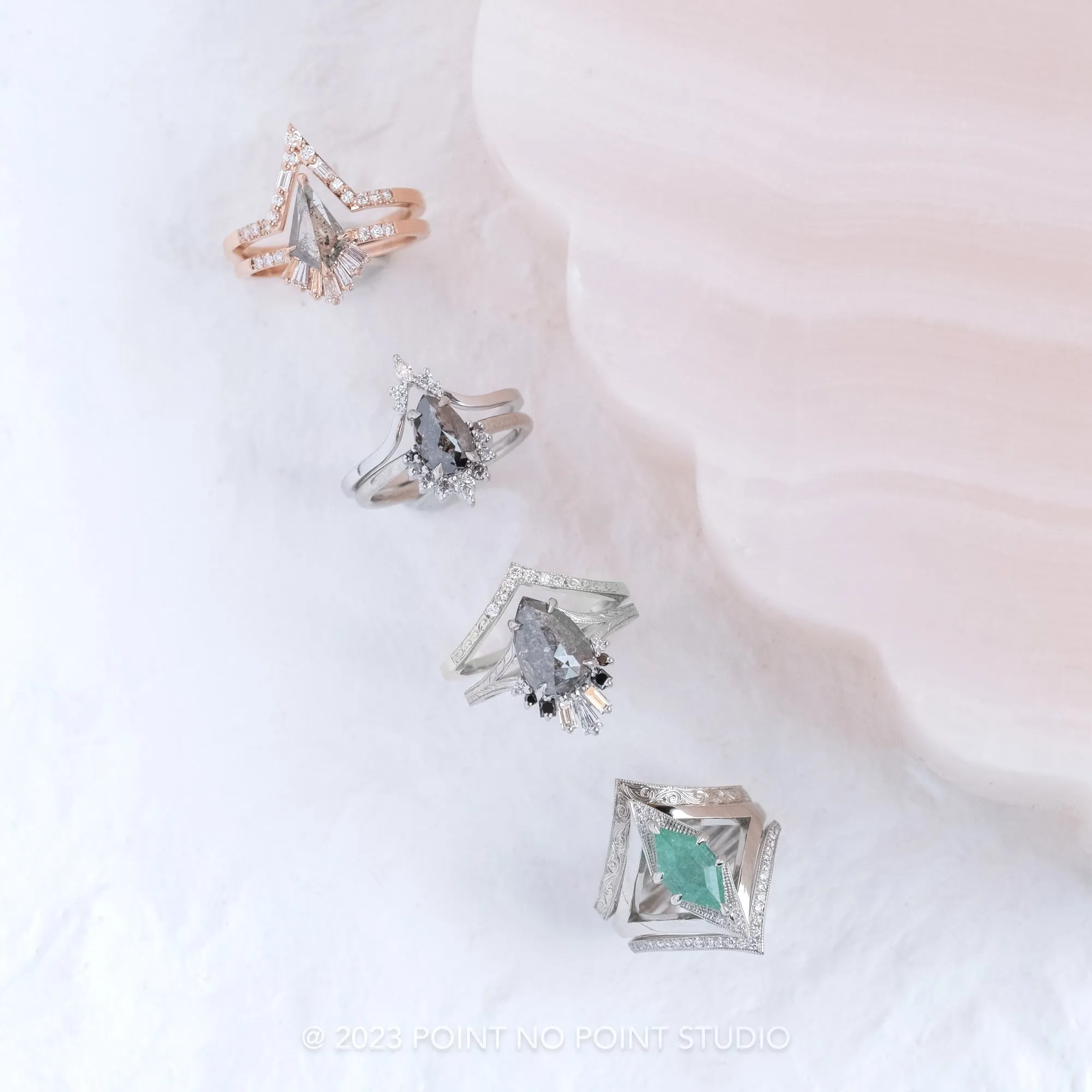 2.19 Carat Salt and Pepper Pear Diamond Engagement Ring, Ombre Wren Setting, Platinum