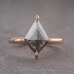 2.36 Carat Black Speckled Kite Diamond Engagement Ring, Jane Setting, 14k Rose Gold