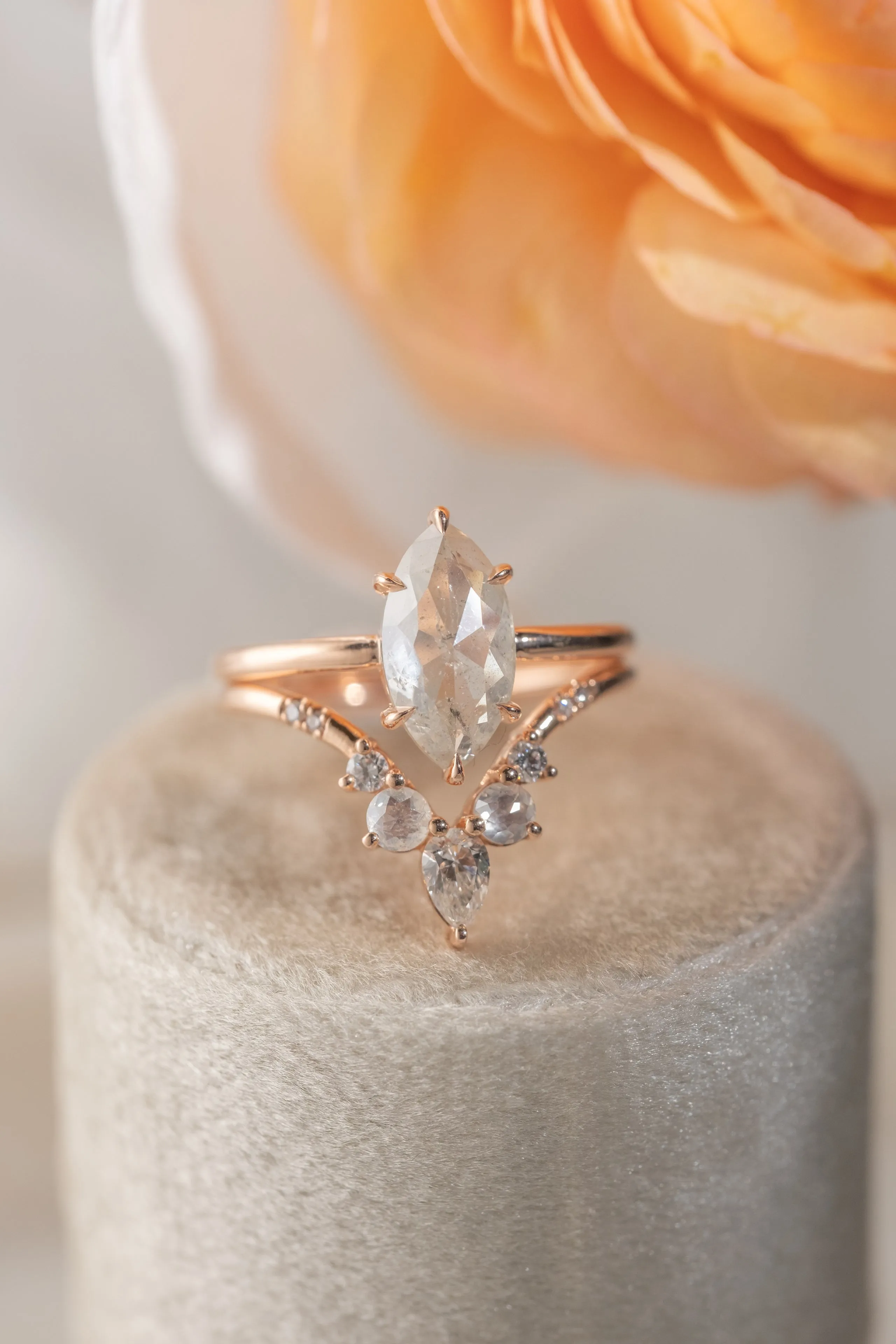 2.41 Carat Icy White Marquise Diamond Engagement Ring, Jane Setting, 14k Rose Gold