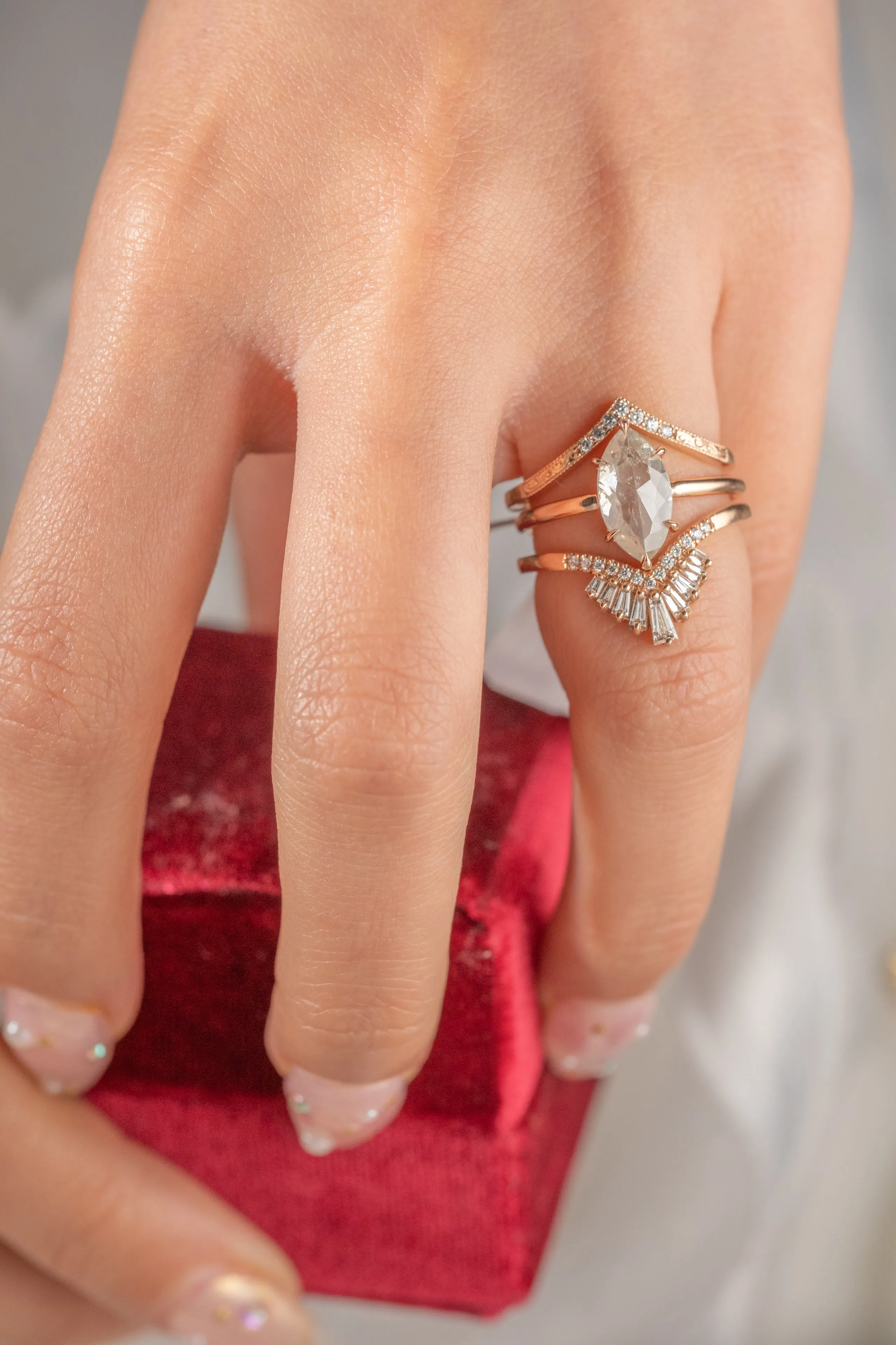 2.41 Carat Icy White Marquise Diamond Engagement Ring, Jane Setting, 14k Rose Gold