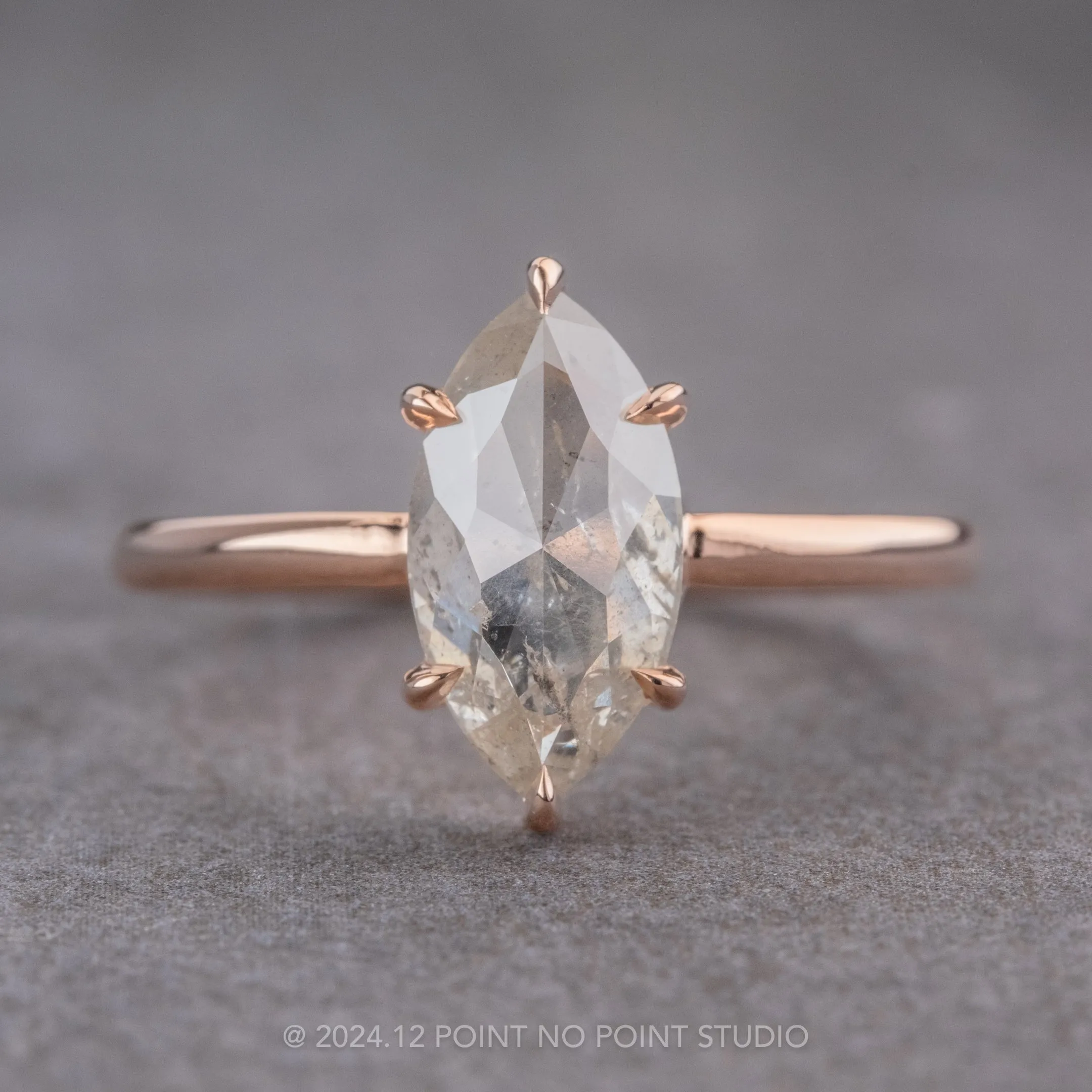 2.41 Carat Icy White Marquise Diamond Engagement Ring, Jane Setting, 14k Rose Gold
