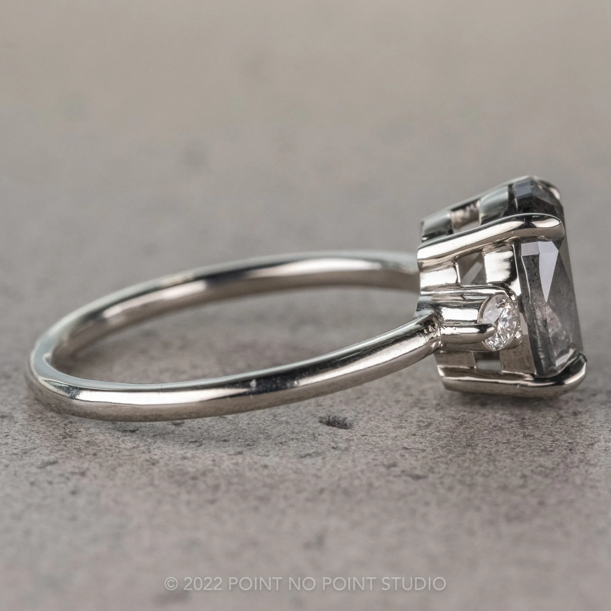 2.45 Carat Black Speckled Oval Diamond Engagement Ring, Zoe Setting, 14k White Gold