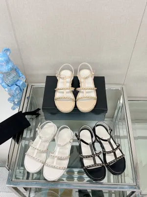 35-41 3CM flats chain SANDALS lamb leather fashion outwear shoes women 2023 summer