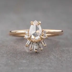 .66 Carat Icy Salt and Pepper Pear Diamond Engagement Ring, Wren Setting, 14K Yellow Gold