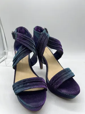 9 M Gianni Bini Purple Glitter Strap Sandal 4” High Heel Open Toe Platform Sling