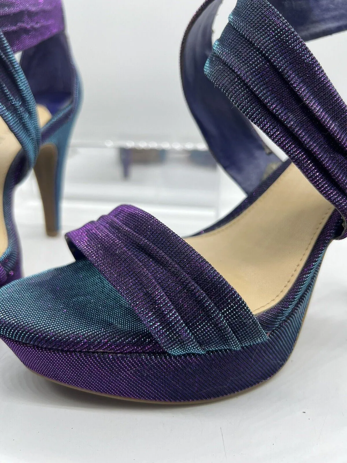 9 M Gianni Bini Purple Glitter Strap Sandal 4” High Heel Open Toe Platform Sling