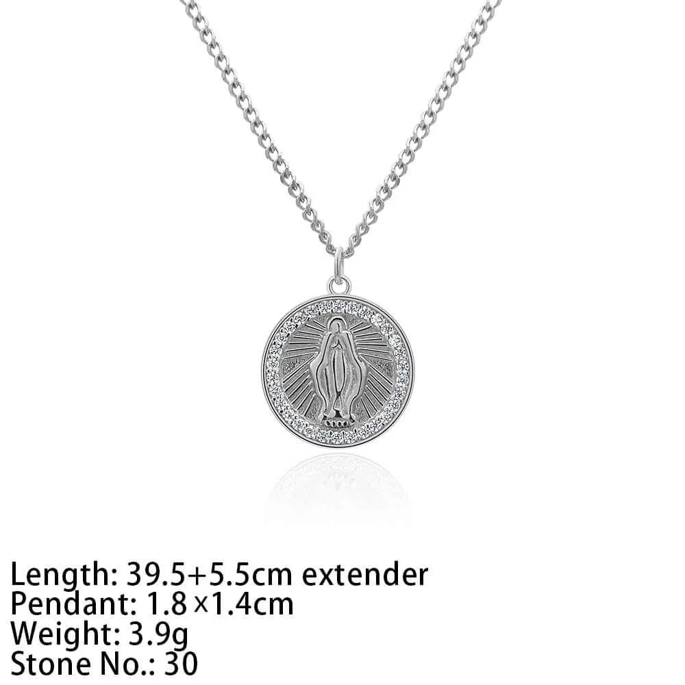 925 Sterling Silver Religious Virgin Mary Virgencita Necklace