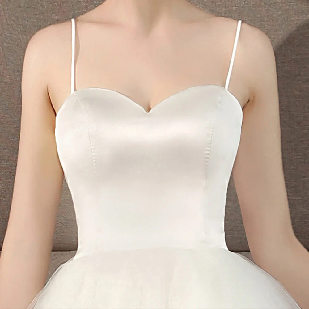 A-Line Ballet Spaghetti Straps Sweetheart Satin Tulle Short Wedding Gown