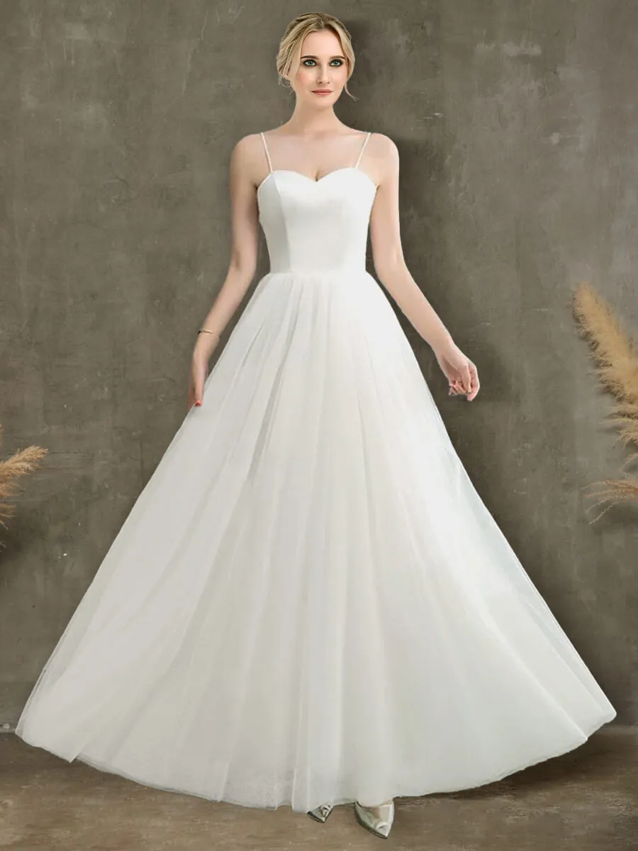 A-Line Ballet Spaghetti Straps Sweetheart Satin Tulle Short Wedding Gown