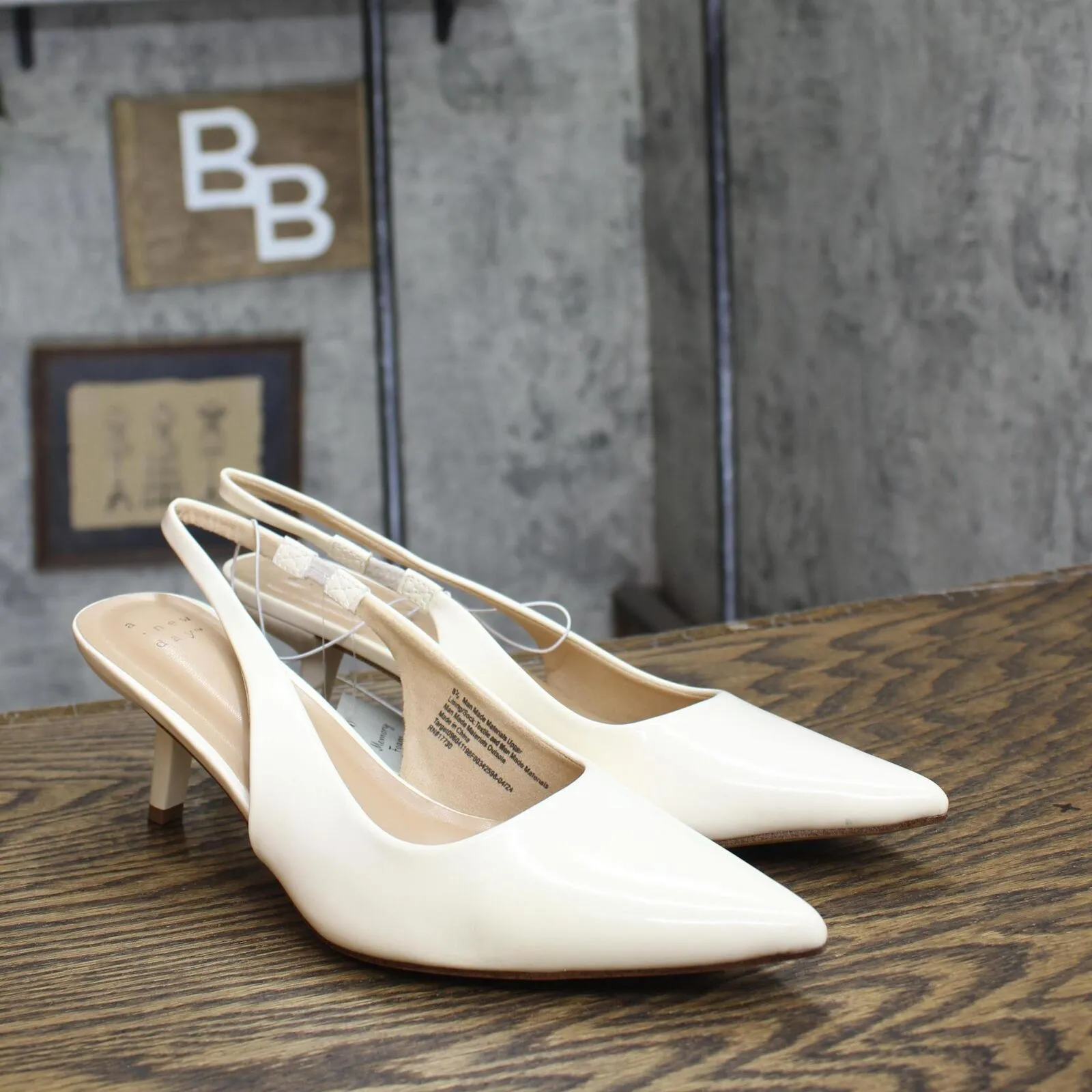 A New Day Aubrey Slingback Heels with Memory Foam Insole Cream Off White 8.5M
