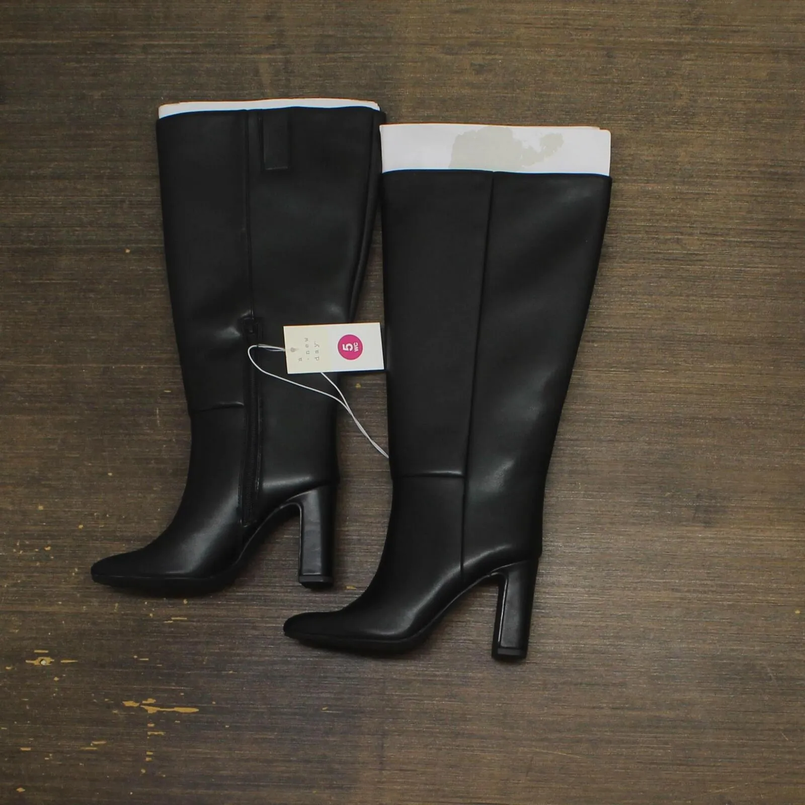 A New Day Womens Livia Wide Calf Stovepipe Tall Boots 90975005 Black 5M-WC