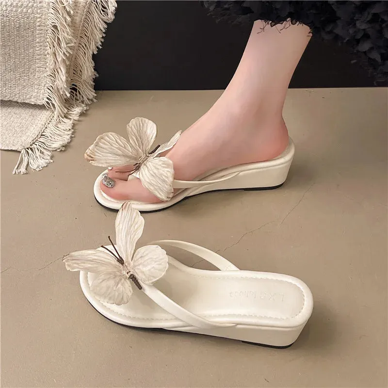 ADVBRIDGE  -  Rubber Flip Flops Low Shoes Big Size Flower Slippers Heels On A Wedge Square Toe Slides Hawaiian High Rome Floral PU Scandals Fa