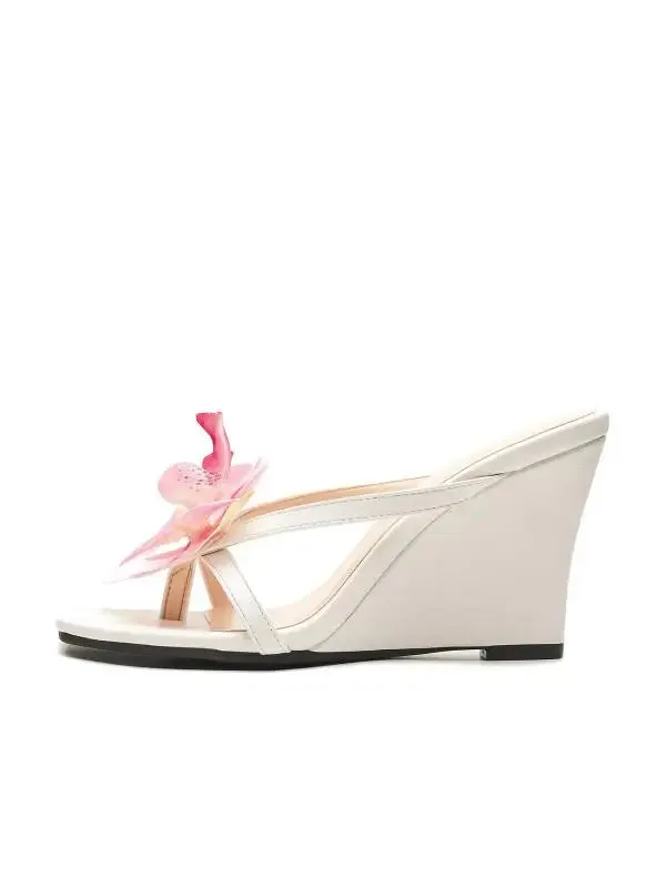ADVBRIDGE  -  Rubber Flip Flops Low Shoes Big Size Flower Slippers Heels On A Wedge Square Toe Slides Hawaiian High Rome Floral PU Scandals Fa