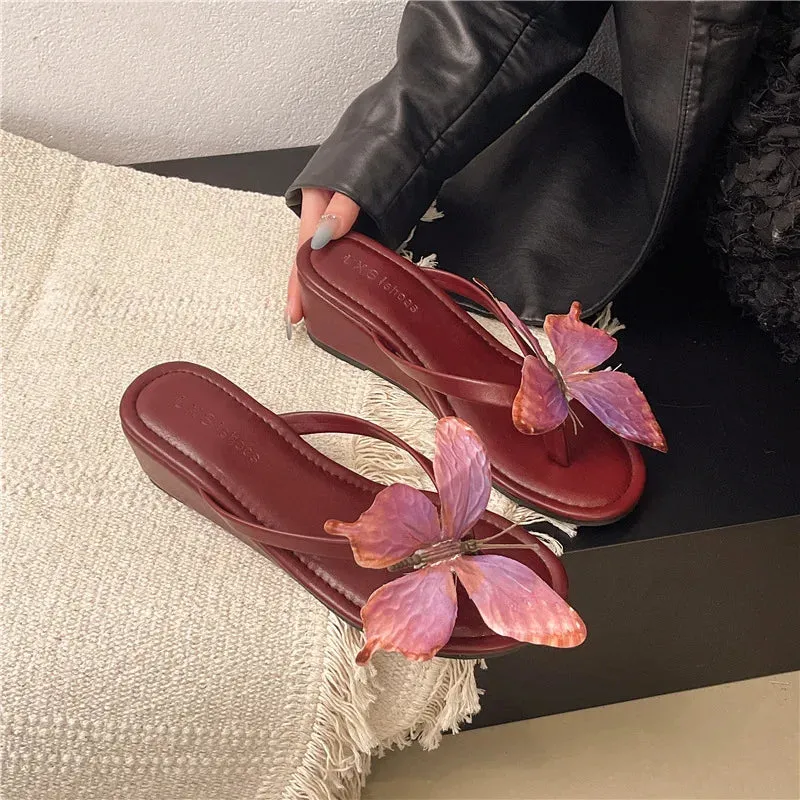 ADVBRIDGE  -  Rubber Flip Flops Low Shoes Big Size Flower Slippers Heels On A Wedge Square Toe Slides Hawaiian High Rome Floral PU Scandals Fa