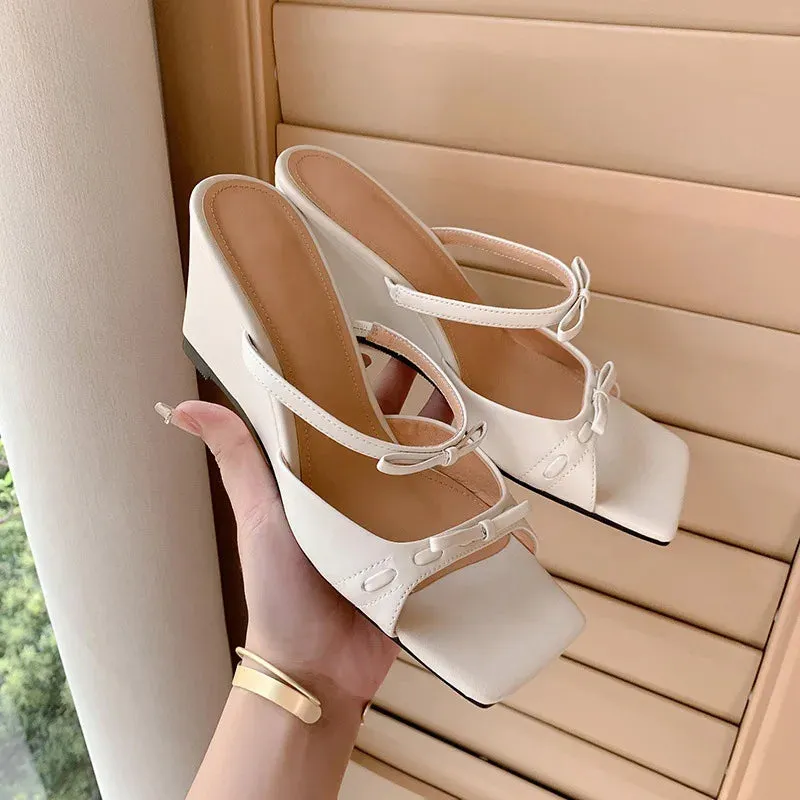 ADVBRIDGE  -  Rubber Flip Flops Low Shoes Big Size Flower Slippers Heels On A Wedge Square Toe Slides Hawaiian High Rome Floral PU Scandals Fa