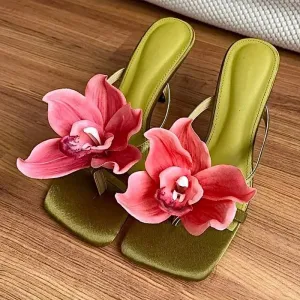ADVBRIDGE  -  Rubber Flip Flops Low Shoes Big Size Flower Slippers Heels On A Wedge Square Toe Slides Hawaiian High Rome Floral PU Scandals Fa