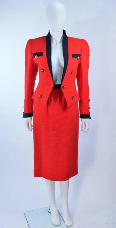 AKRIS "The Butler" JANE FONDA Black & Red Boucle Suit Size 4
