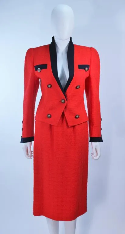 AKRIS "The Butler" JANE FONDA Black & Red Boucle Suit Size 4