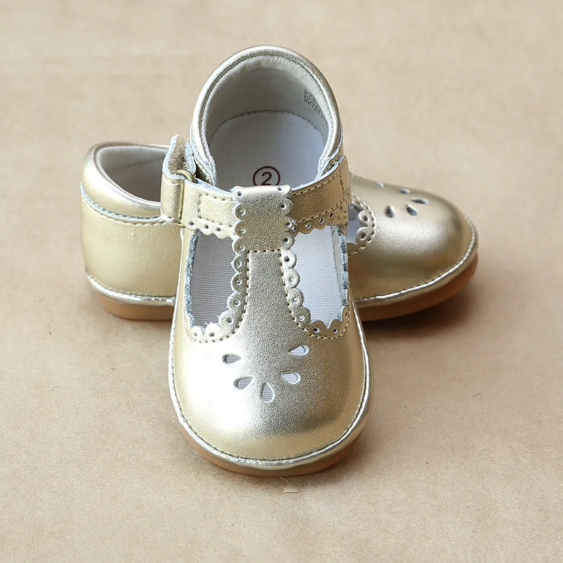 Angel Baby Girls T-Strap Scalloped Perforated Mary Jane