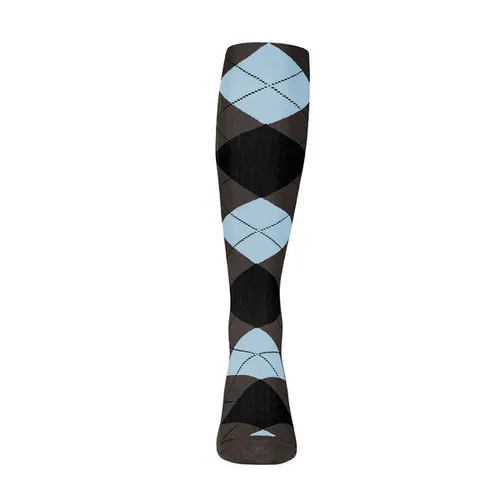 Argyle Mens Knee High Golf Sock | Charcoal Black Light Blue