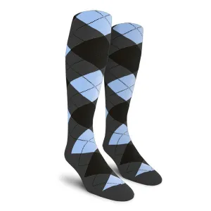 Argyle Mens Knee High Golf Sock | Charcoal Black Light Blue