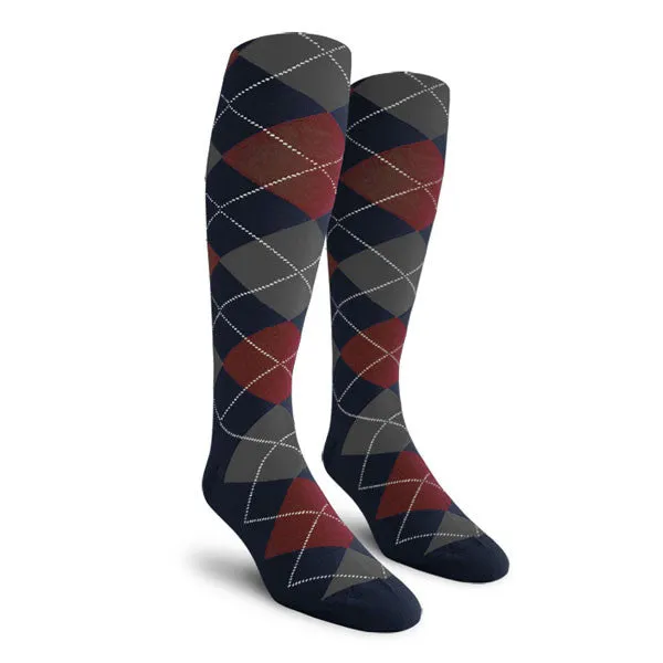 Argyle Mens Knee High Golf Sock | Navy Maroon Charcoal