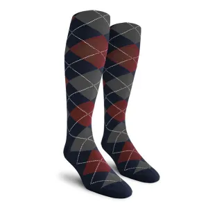 Argyle Mens Knee High Golf Sock | Navy Maroon Charcoal