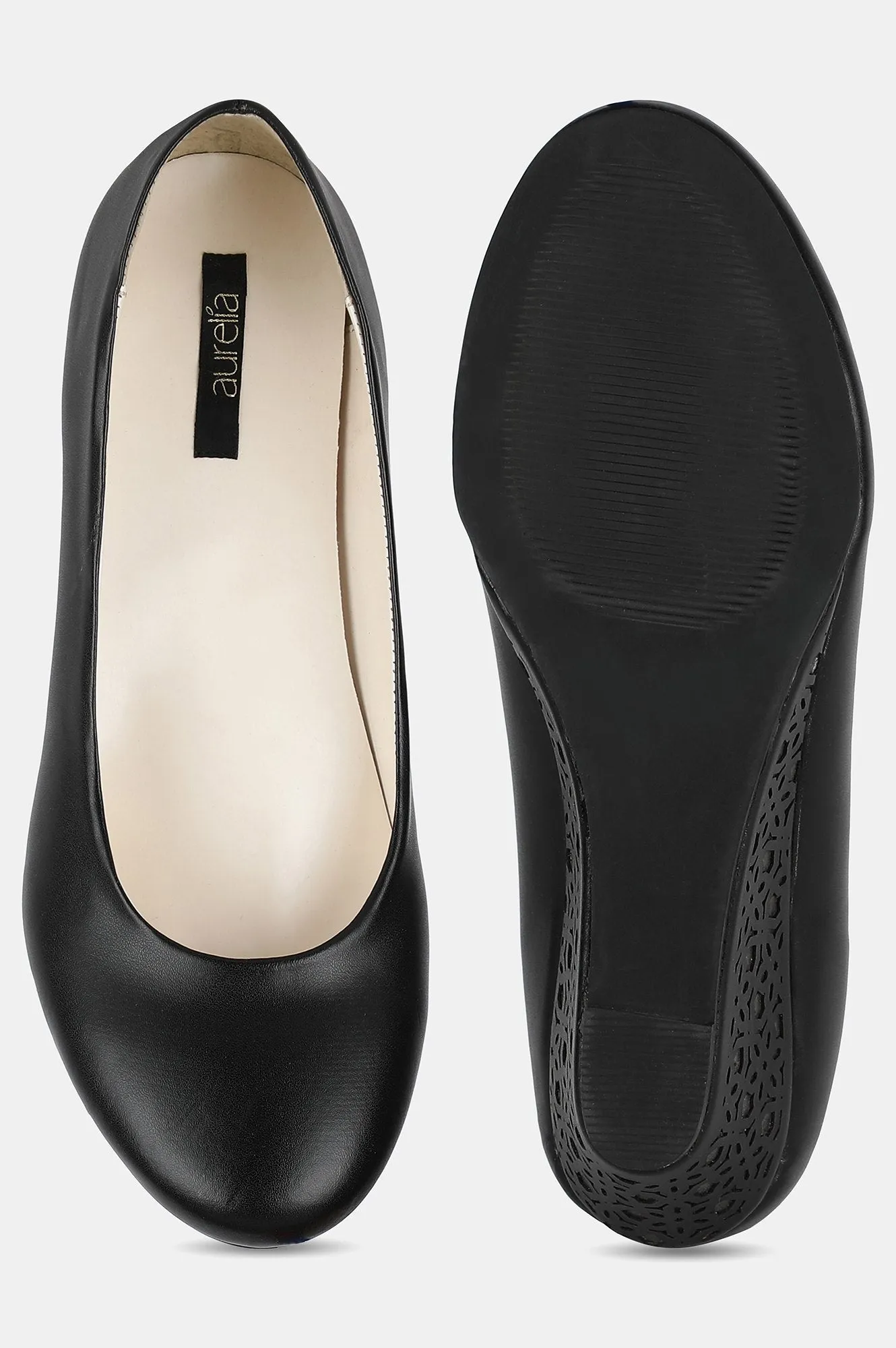 Aurelia Black Round Toe Laser Cut Wedge - ZCory