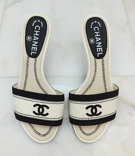 Authentic Chanel Black & White Sandals SZ 36.5