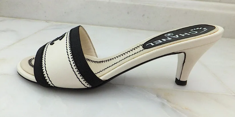 Authentic Chanel Black & White Sandals SZ 36.5