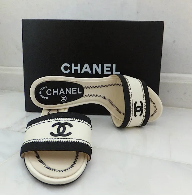 Authentic Chanel Black & White Sandals SZ 36.5